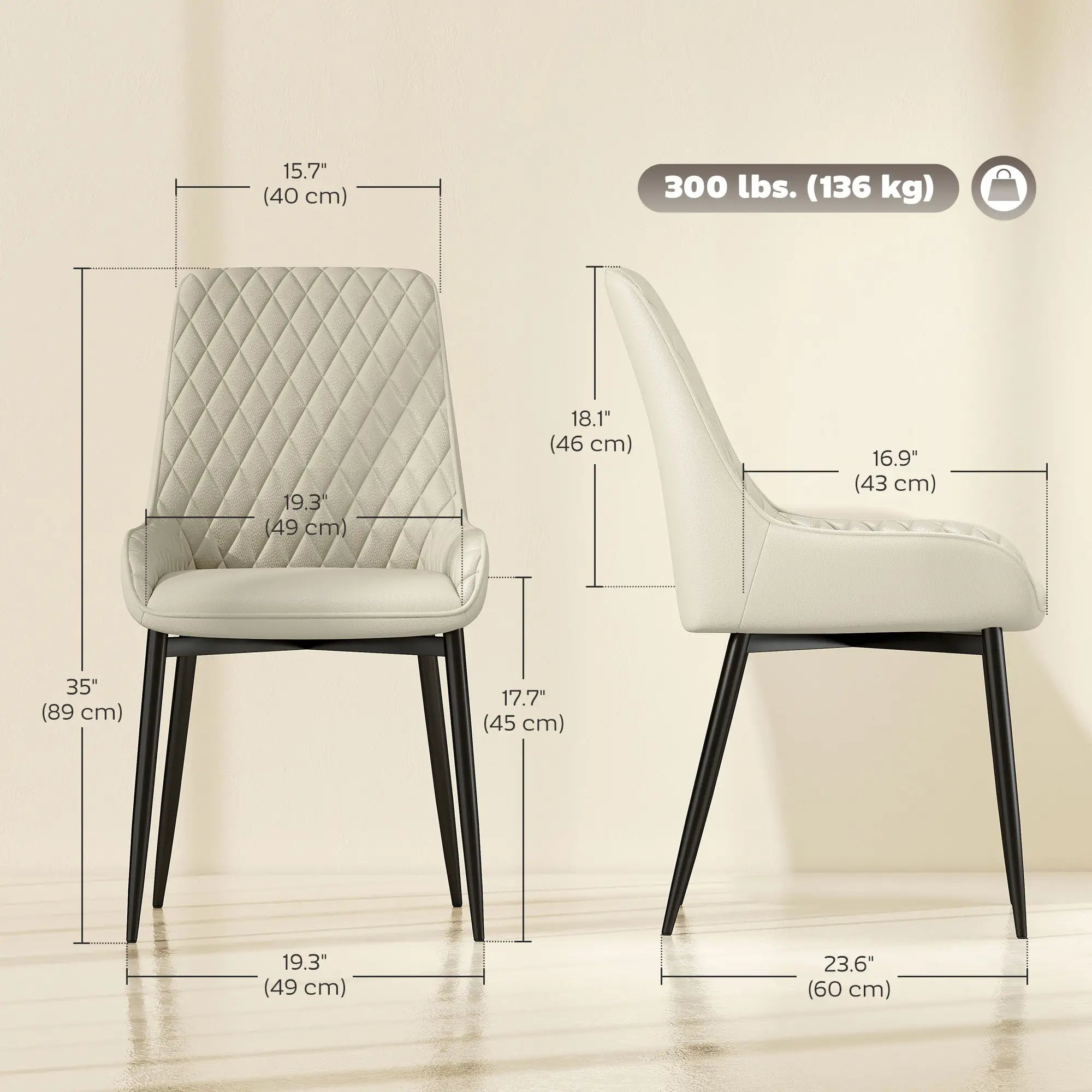 Upholstered Kitchen Chairs Set of 4, Diamond Tufting, Steel Legs, Khaki Dining Chairs at Gallery Canada