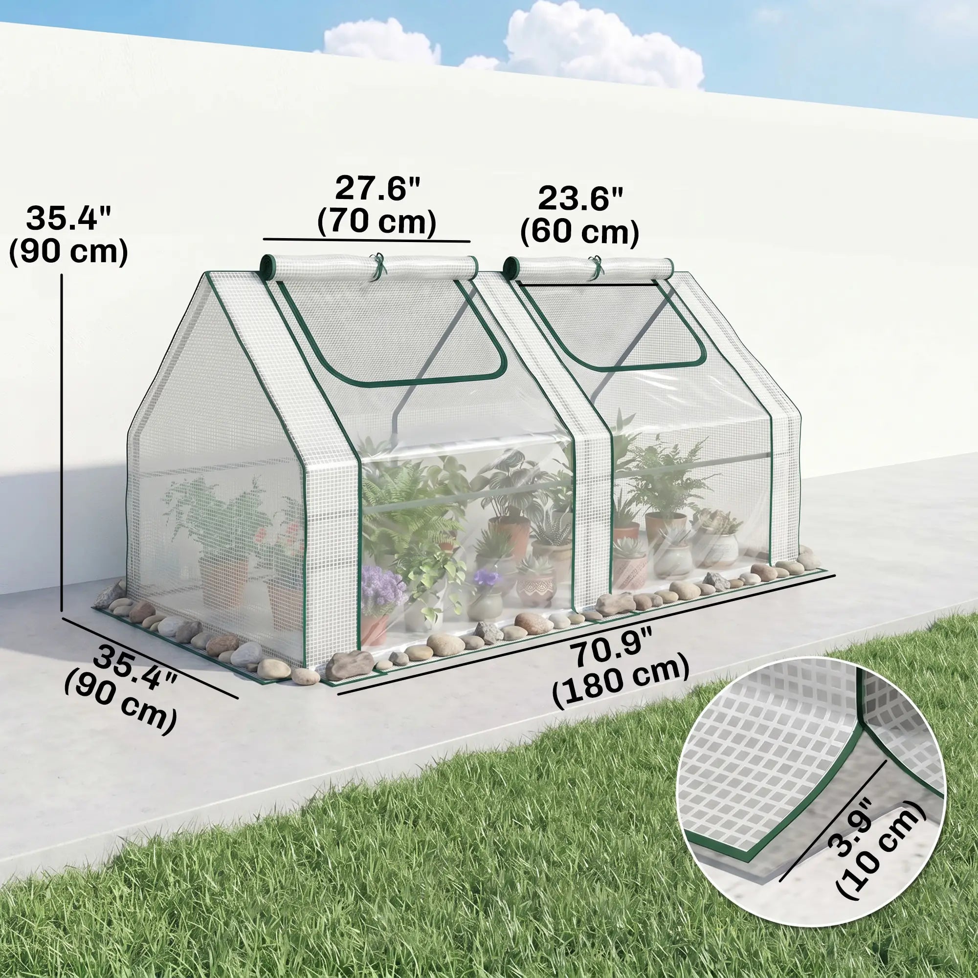 6' x 3' x 3' Portable Mini Greenhouse, 2 PE Covers, Steel Frame, White Mini Greenhouses at Gallery Canada