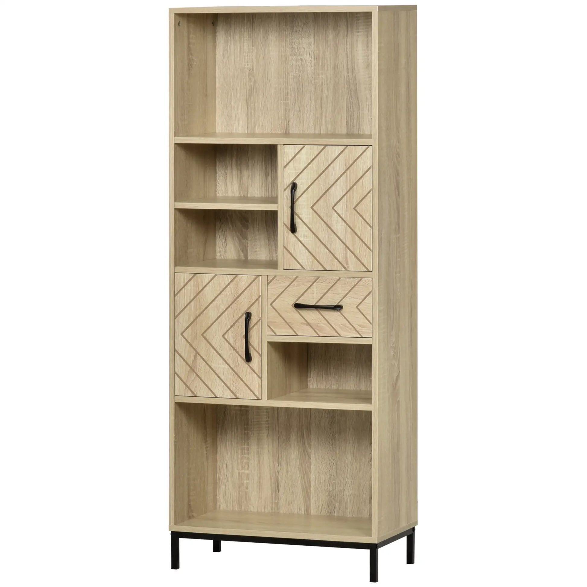 59" Bookcase, Storage Bookshelf with Cabinets, Drawer, Open Compartments, Nature Wood Bookcases With Doors at Gallery Canada