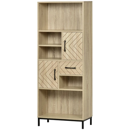 59" Bookcase, Storage Bookshelf with Cabinets, Drawer, Open Compartments, Nature Wood Bookcases With Doors at Gallery Canada
