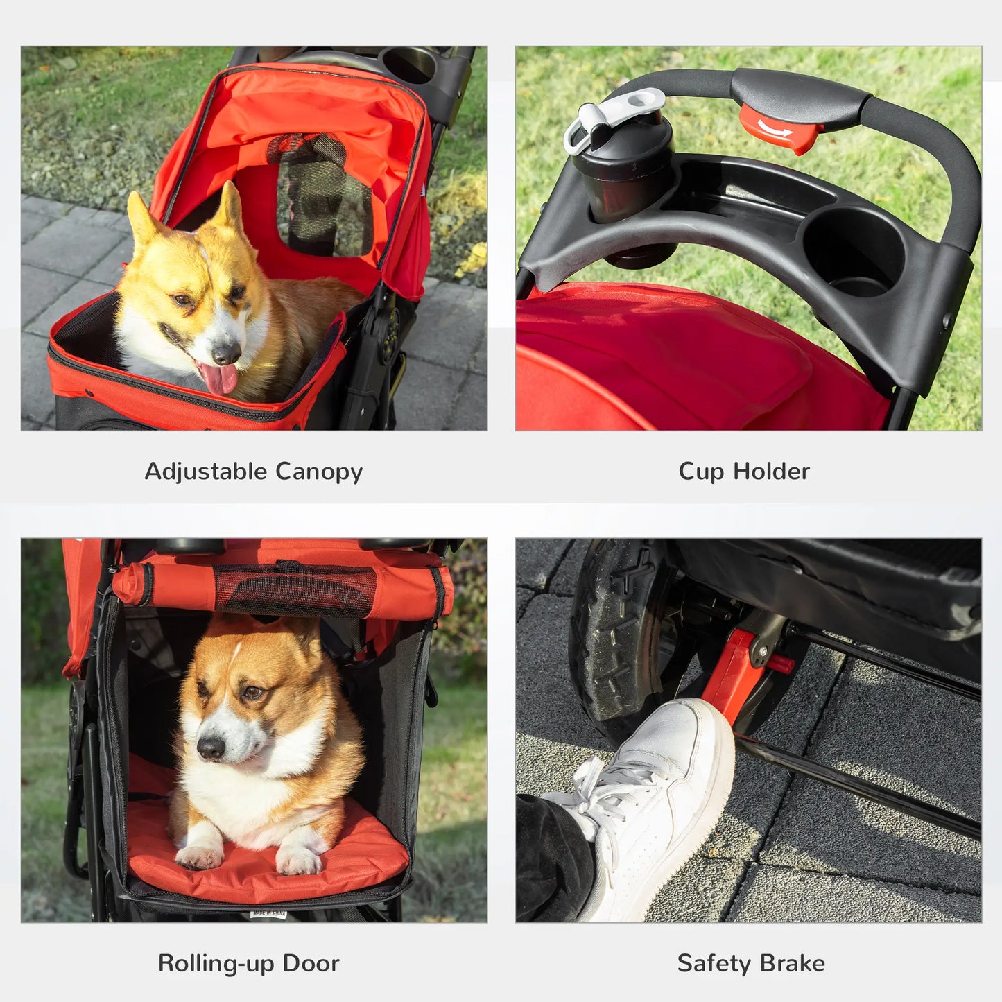 3 Wheel Folding Dog Stroller, Adjustable Canopy, Storage Brake, Mesh Window, S&M Dogs, Red Dog Bike Trailers & Strollers at Gallery Canada