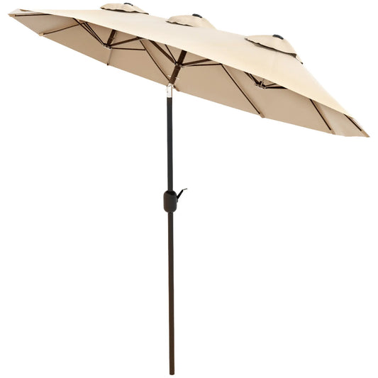 9.7' Double-Sided Patio Umbrella, Tilt Crank Vents, Brown Sun Umbrellas Brown, Black at Gallery Canada