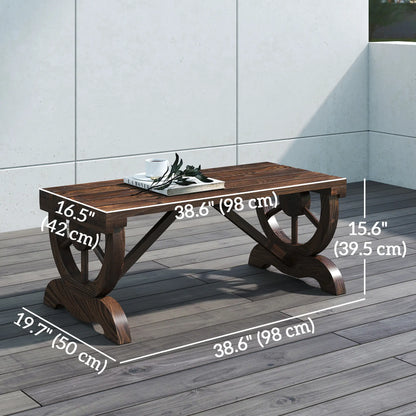 Rustic Wood Wheel Outdoor Garden Bench, 2-Person, Brown Outdoor Benches at Gallery Canada