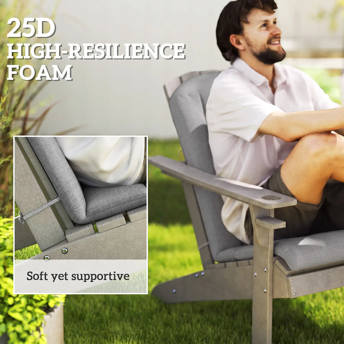 Set Of 4 Patio Chair Cushions, High Back Adirondack, High-Density Foam, Grey Patio Chair Cushions at Gallery Canada