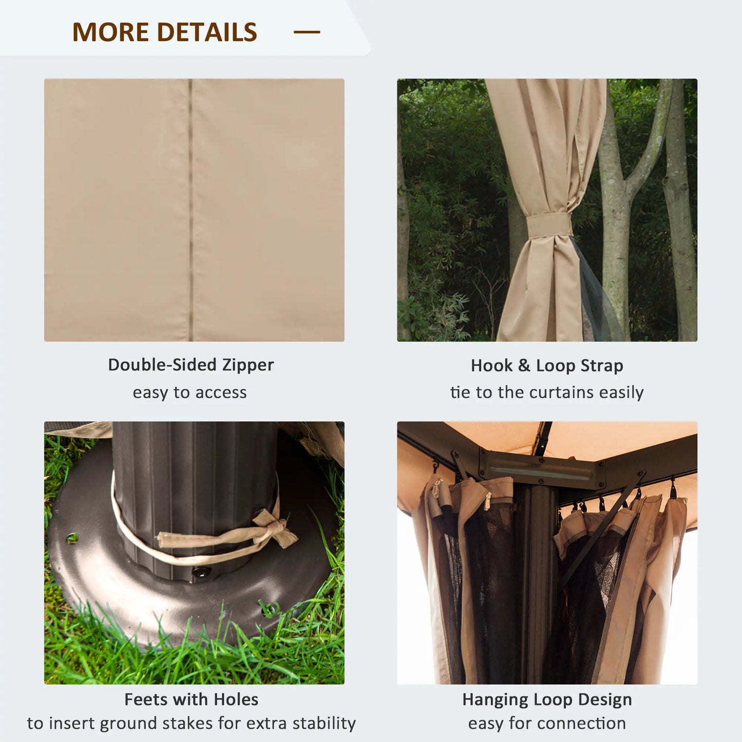 Deck Gazebo with Curtains, Mesh Screen, 10ft x 10ft, Khaki Gazebos at Gallery Canada