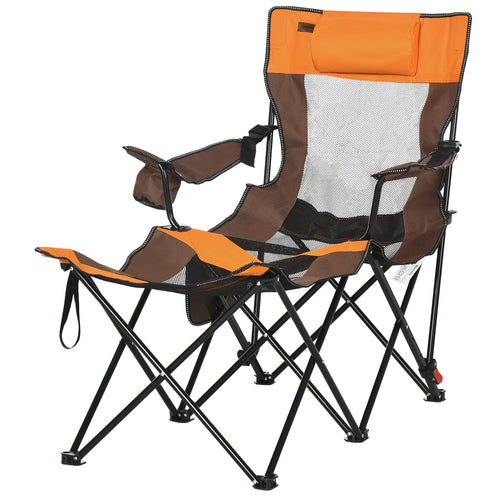 Outdoor Folding Chaise Lounge Chair with Reclining Back, Headrest, Cup Holder, Carry Bag for Patio, Camping, Multi