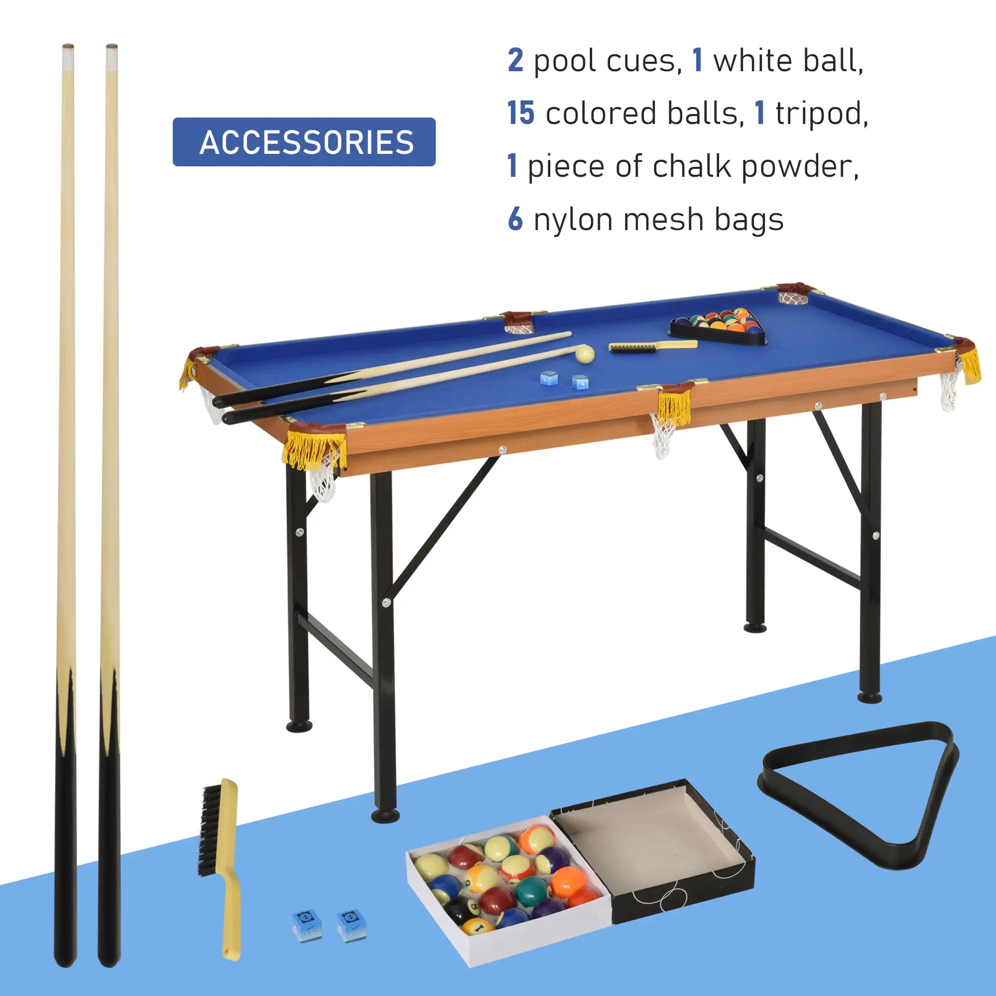 54.3"L Mini Pool Table, Portable, Includes Cues, Balls, Chalk, Rack, Blue Game Tables at Gallery Canada