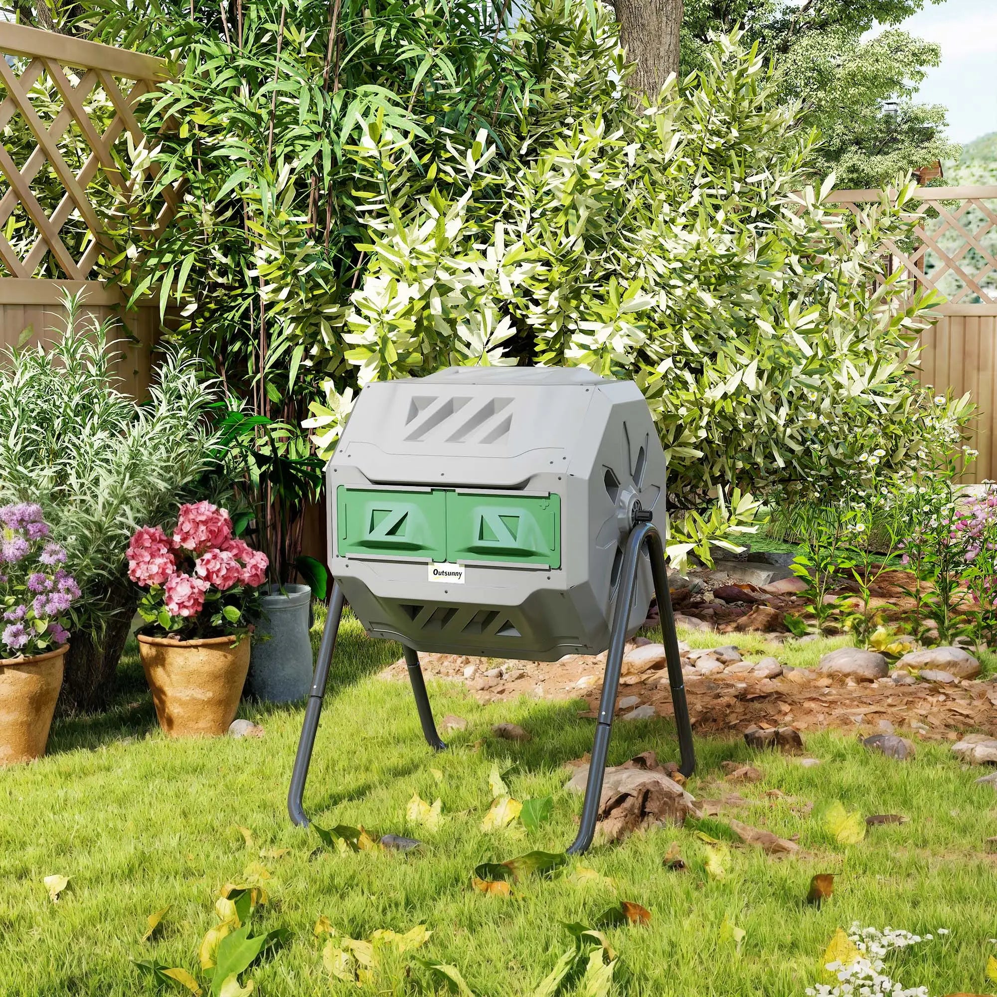 Dual Chamber 43 Gallon Compost Bin, 360 Rotating, Dark Green Outdoor Compost Bin at Gallery Canada