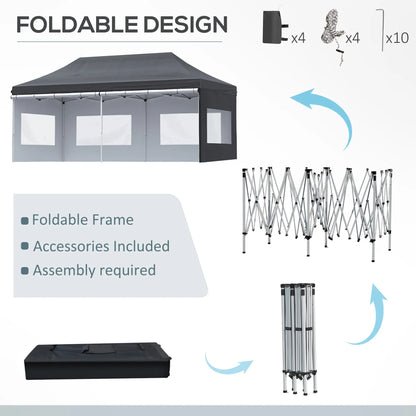 20' x 10' Folding Canopy Tent, Sidewalls, Windows, Black Pop Up Canopies at Gallery Canada