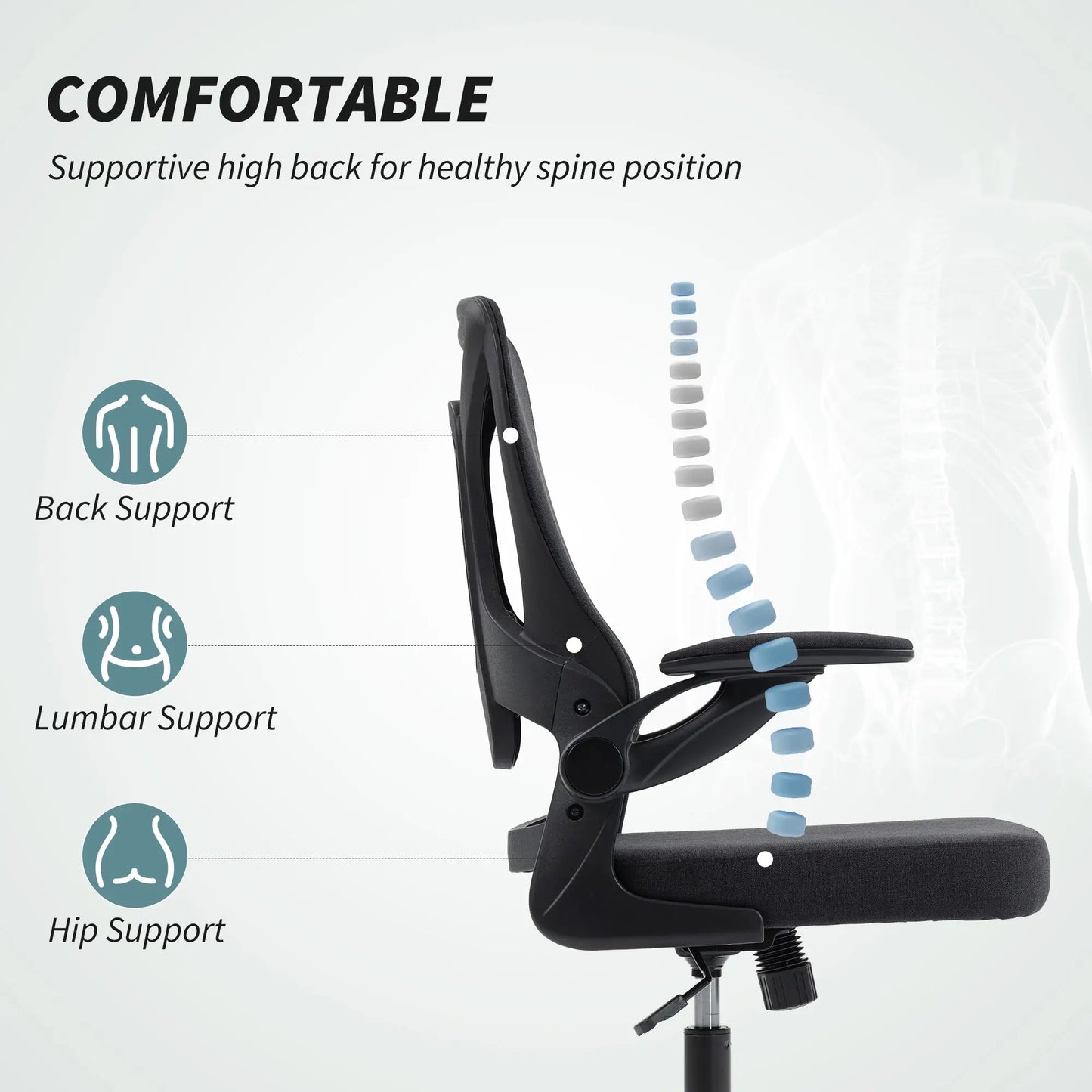 Ergonomic Office Chair, Adjustable Lumbar Support, Flip Up Armrests, Black Task Chairs at Gallery Canada