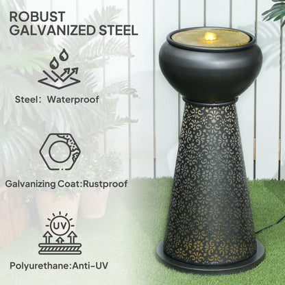 28" Tall Outdoor Water Fountain with LED Lights, Adjustable Flow, Dark Grey, Yellow Water Fountains at Gallery Canada