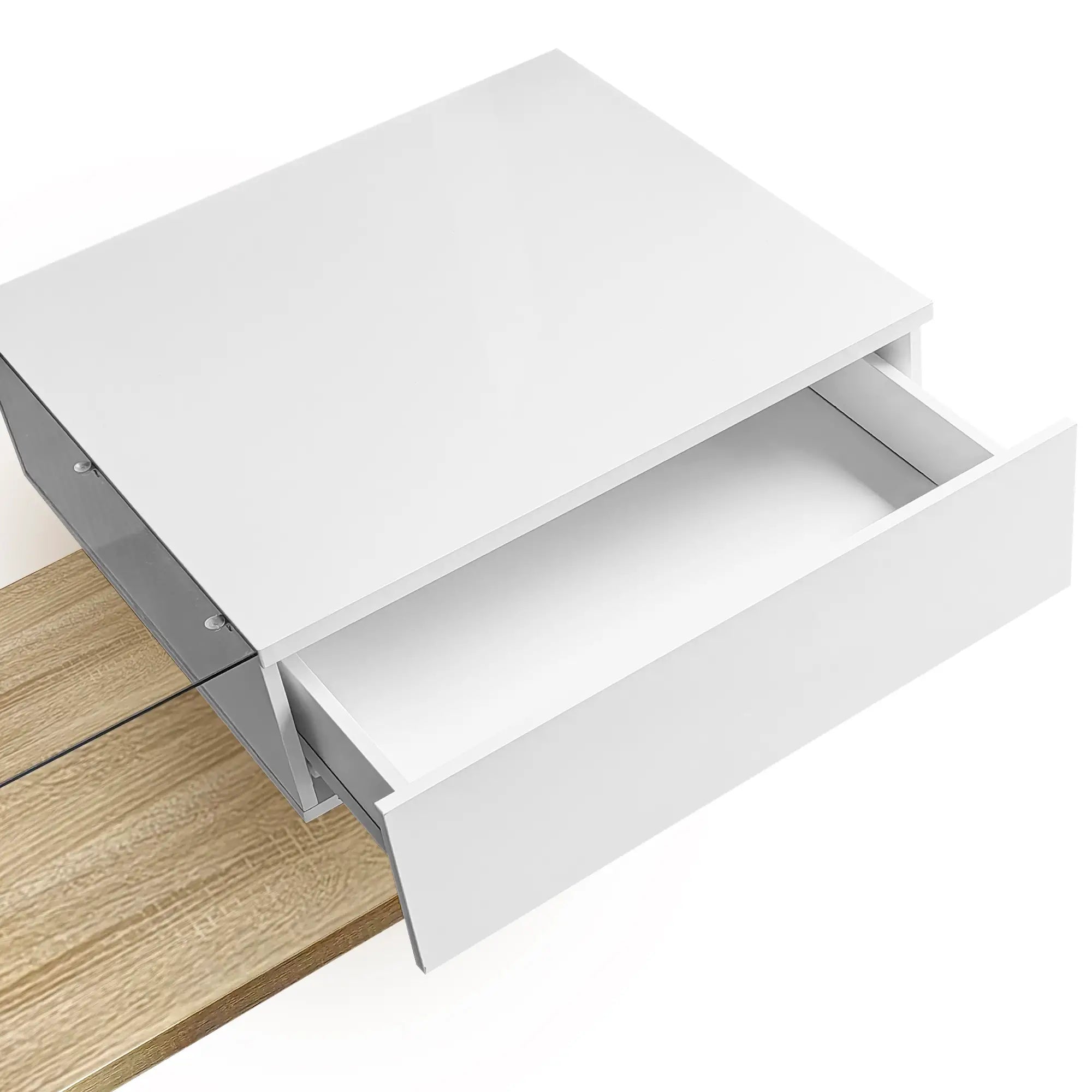 Modern Coffee Table, Glass LED Effect, Storage, 41.5