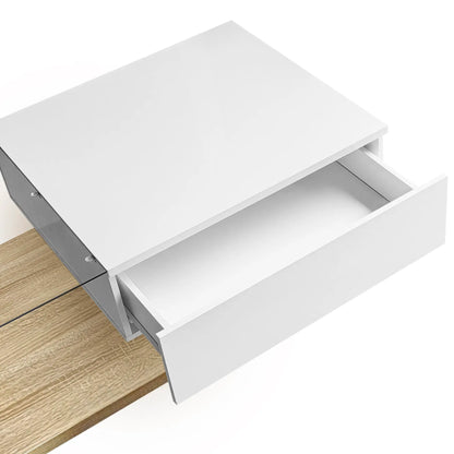 Modern Coffee Table, Glass LED Effect, Storage, 41.5" L x 21.5" W x 12.5" H, White+Wood, White, Wood Coffee Tables at Gallery Canada