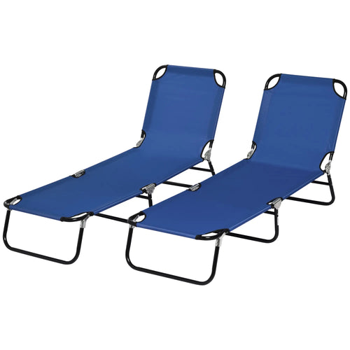 Set of 2 Folding Outdoor Lounge Chairs, Reclining Back, Breathable Mesh, Blue