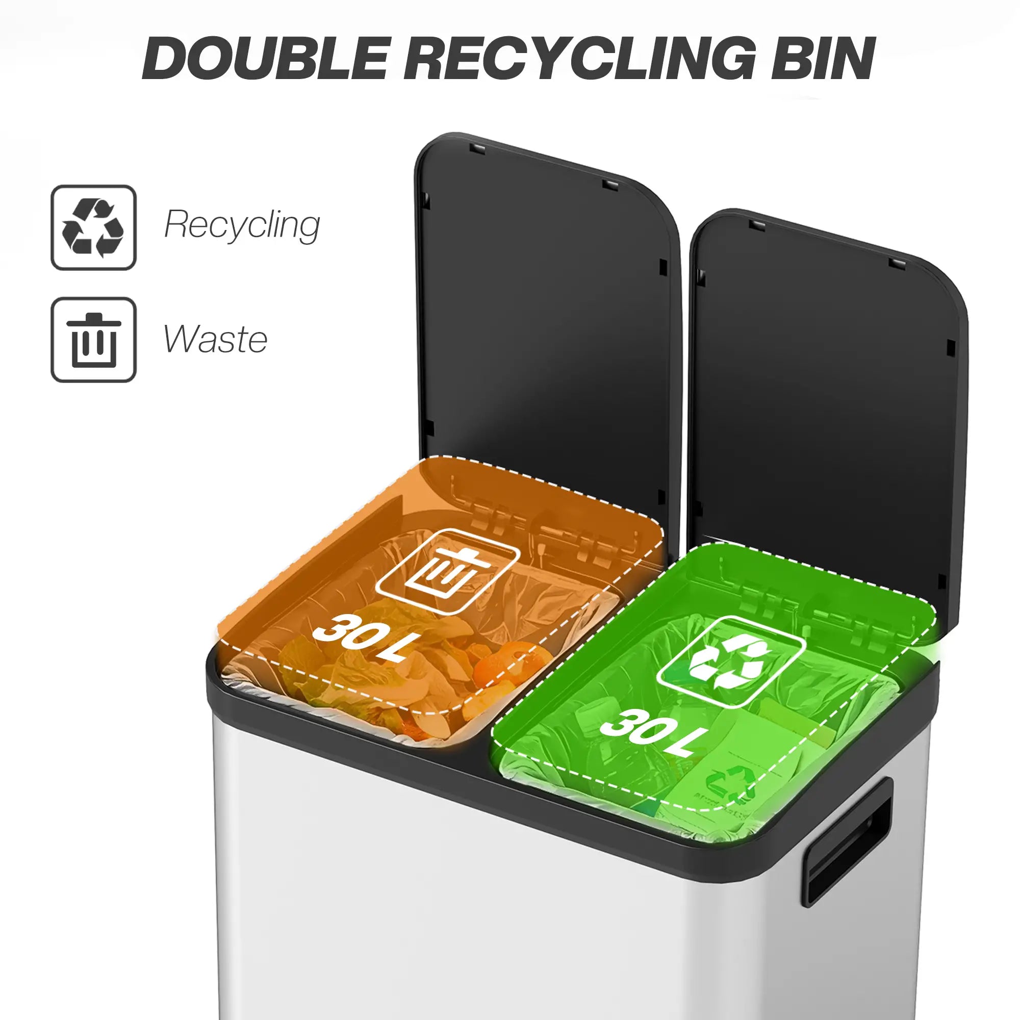 Kitchen Garbage Bin, 2 x 7.9 Gal, Soft-Close With Removable Buckets, Silver Small Kitchen Appliances at Gallery Canada