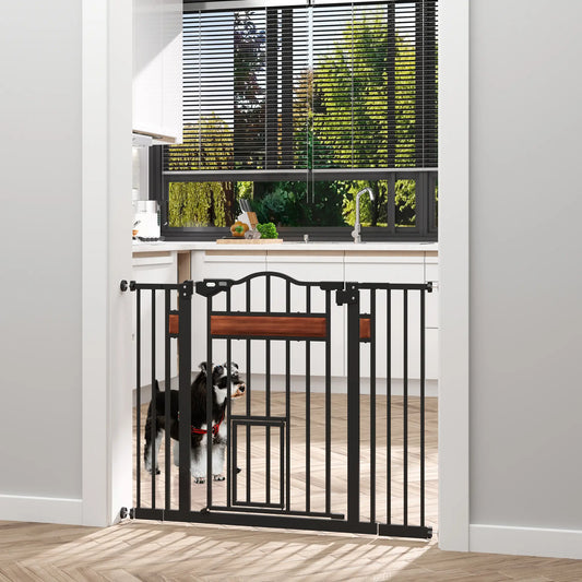 29.1''-41.3'' Extra Wide Dog Gate, Cat Door, Pressure Fit, Auto Close Houses, Kennels & Pens Black at Gallery Canada
