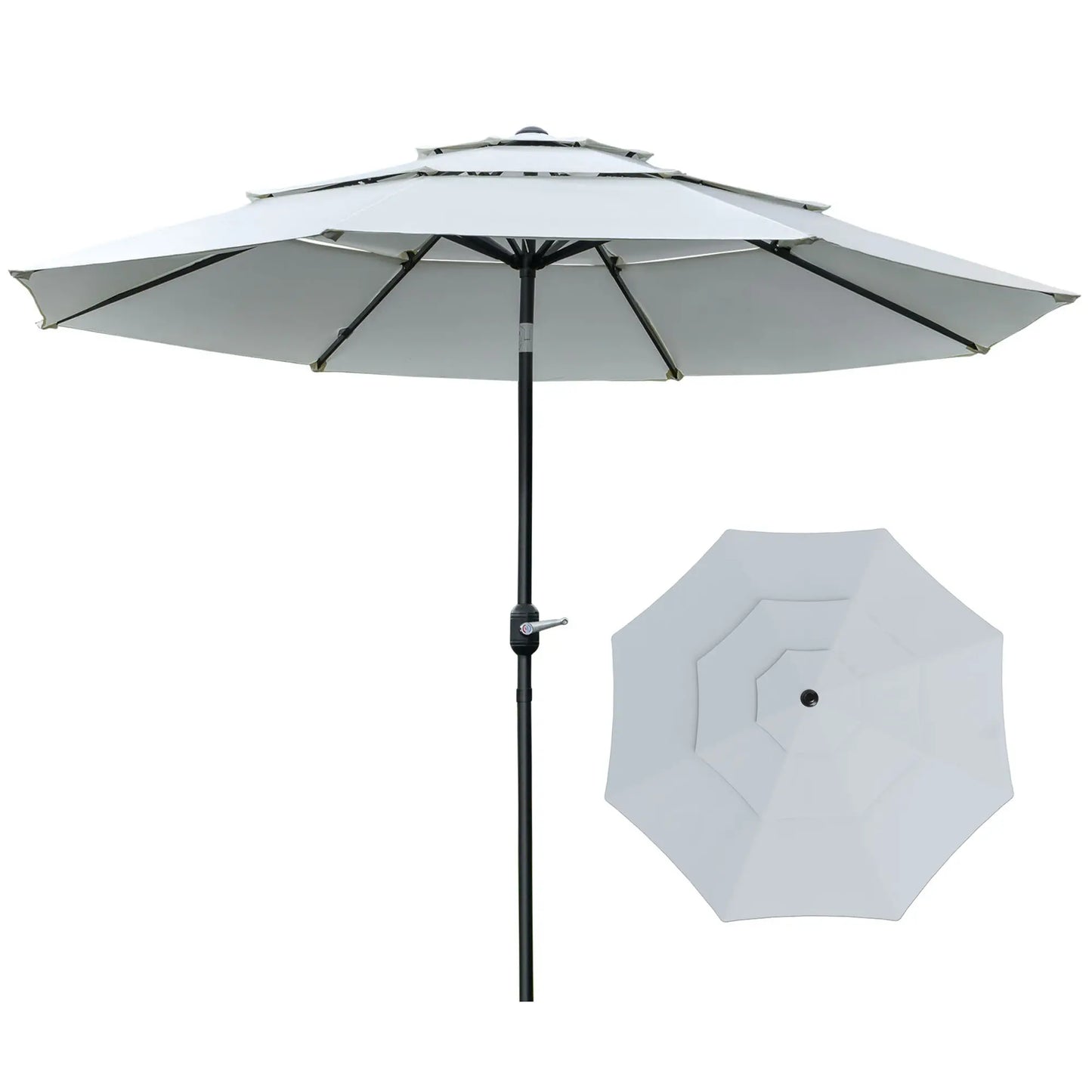 9FT 3-Tier Patio Umbrella, Crank & Tilt, Cream White Sun Umbrellas Cream White, Black at Gallery Canada