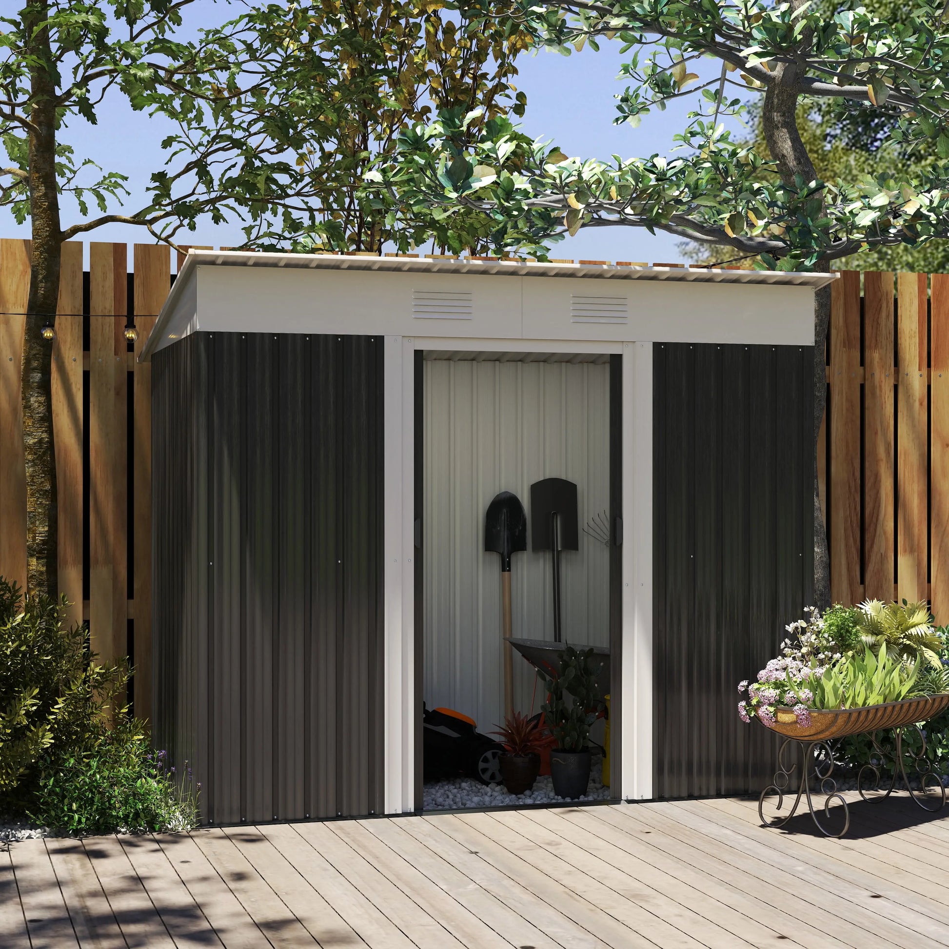 7' x 4' Outdoor Storage Shed, Metal Garden Tool Organizer, Lockable Doors, Charcoal Grey Sheds at Gallery Canada
