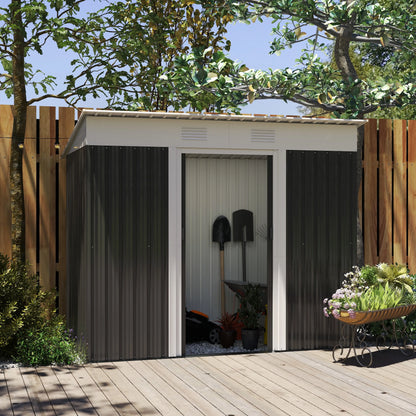 7' x 4' Outdoor Storage Shed, Metal Garden Tool Organizer, Lockable Doors, Charcoal Grey Sheds at Gallery Canada