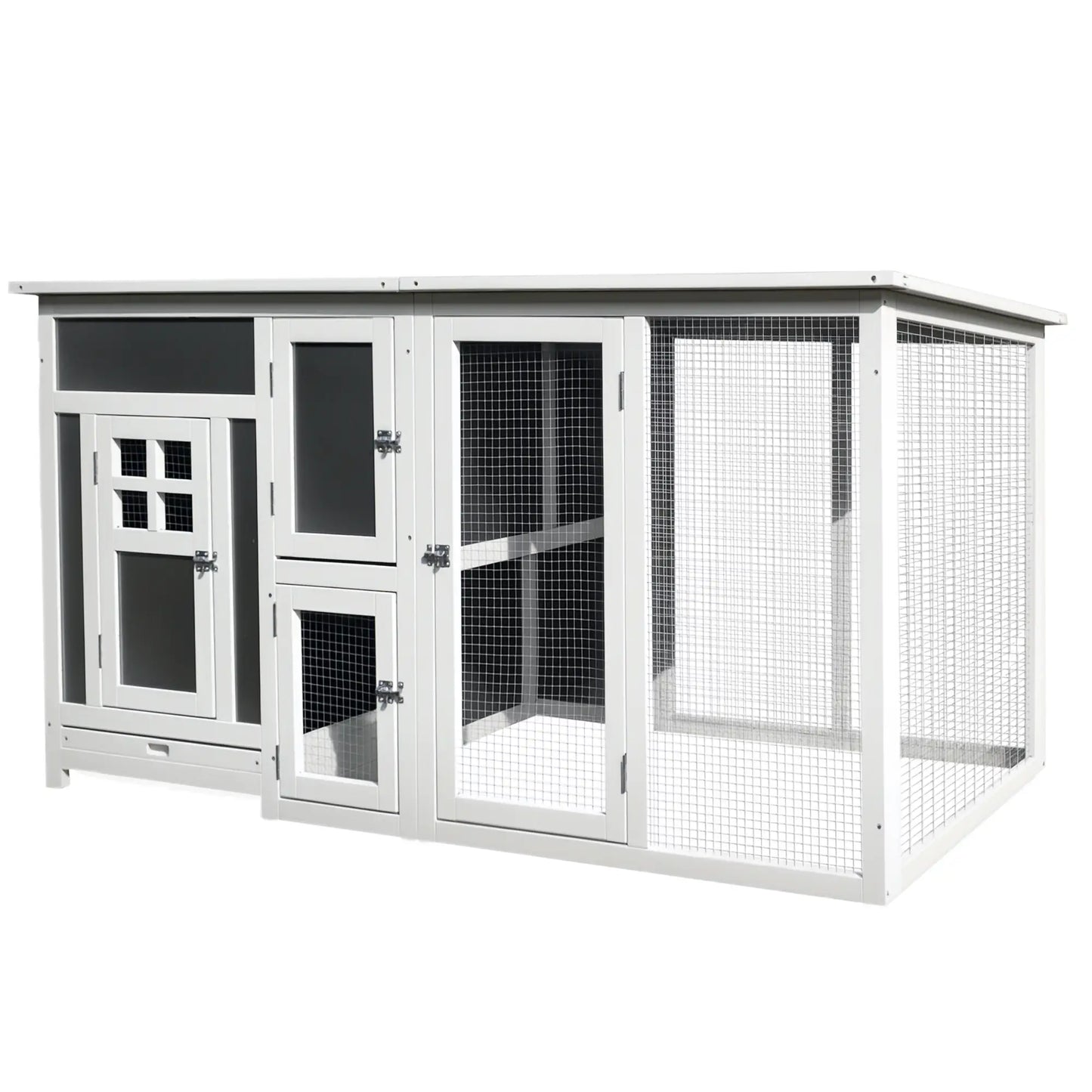 63" Wooden Chicken Coop, Rabbit Hutch, Nesting Box, Run, Grey Chicken Coops White and Grey at Gallery Canada