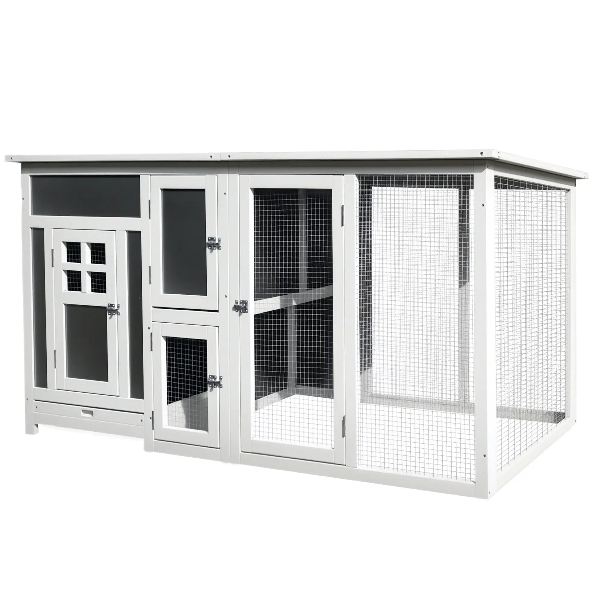 63" Wooden Chicken Coop, Rabbit Hutch, Nesting Box, Run, Grey Chicken Coops White and Grey at Gallery Canada