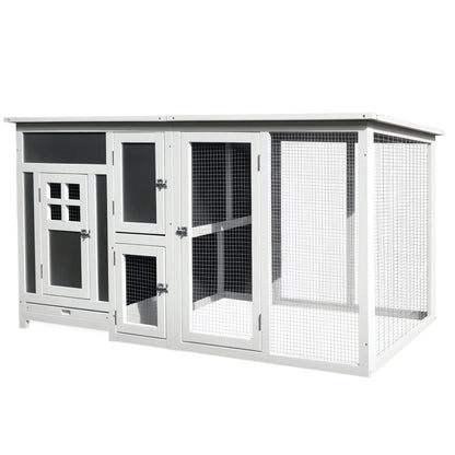 63" Wooden Chicken Coop, Rabbit Hutch, Nesting Box, Run, Grey Chicken Coops White and Grey at Gallery Canada