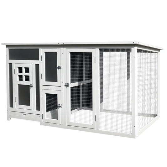 63" Wooden Chicken Coop, Rabbit Hutch, Nesting Box, Run, Grey Chicken Coops White and Grey at Gallery Canada