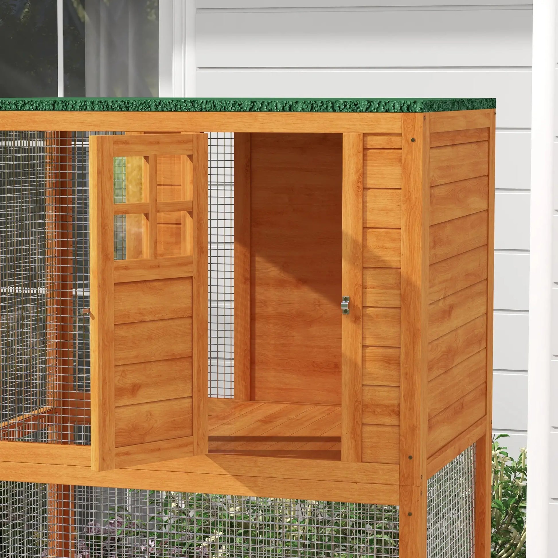 74" Wooden Outdoor Cat House, Weatherproof, Wheeled, High Weight Capacity, Orange Outdoor Cat Enclosures at Gallery Canada