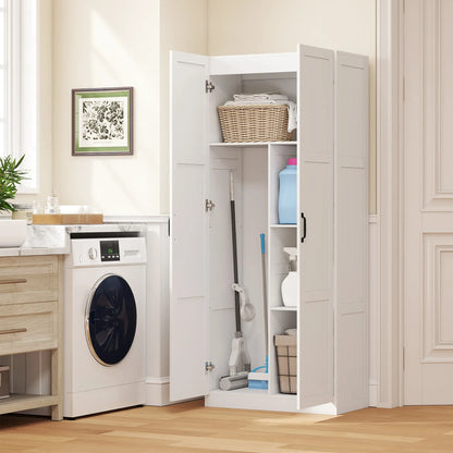 Farmhouse Pantry Cabinet, 71" Tall, Adjustable Shelves, Soft-Close Hinges, White Kitchen Pantry Cabinets at Gallery Canada