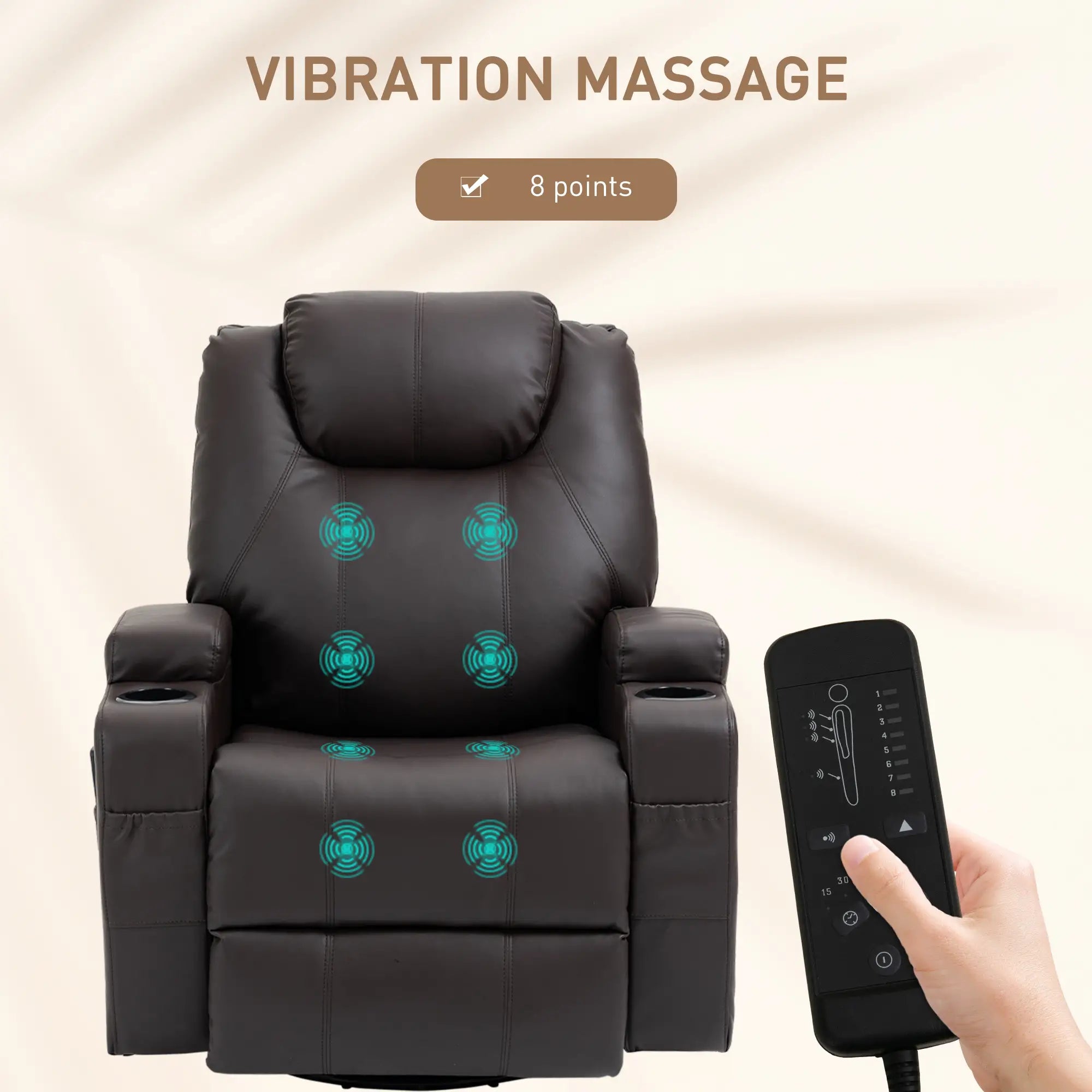 Massage Recliner Chair, Swivel Rocker, 8 Vibration Points, PU Leather, Brown Single Sofas at Gallery Canada