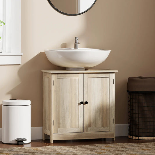 Bathroom Vanity, 24" Pedestal Sink Bathroom Vanity Furniture with 2 Doors and Shelf, Grey Wood Grain Sink Cabinets Grey Wood Grain at Gallery Canada