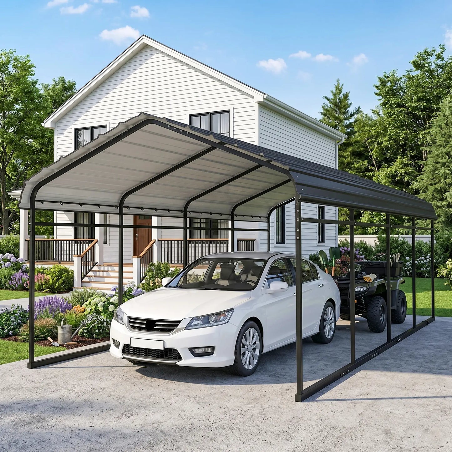 12' x 20' Metal Carport, Heavy Duty Garage Shelter, Light Grey Car Shelters at Gallery Canada