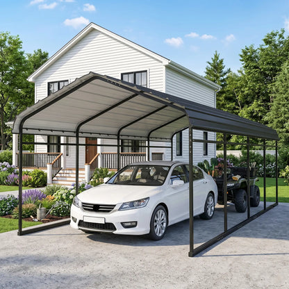 12' x 20' Metal Carport, Heavy Duty Garage Shelter, Light Grey Car Shelters at Gallery Canada