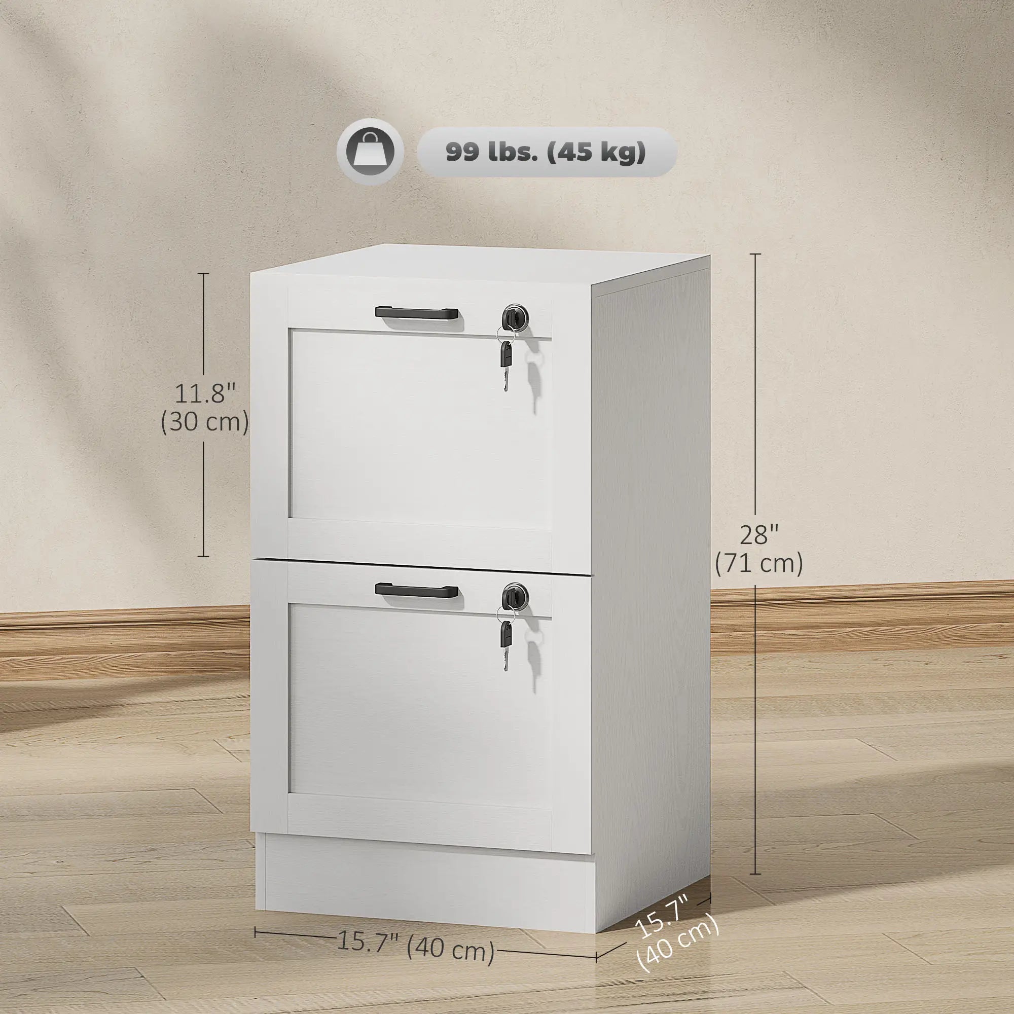Vertical Filing Cabinet, 2 Drawers With Lock, A4 Letter Size, White Office Cabinets & Cupboards at Gallery Canada