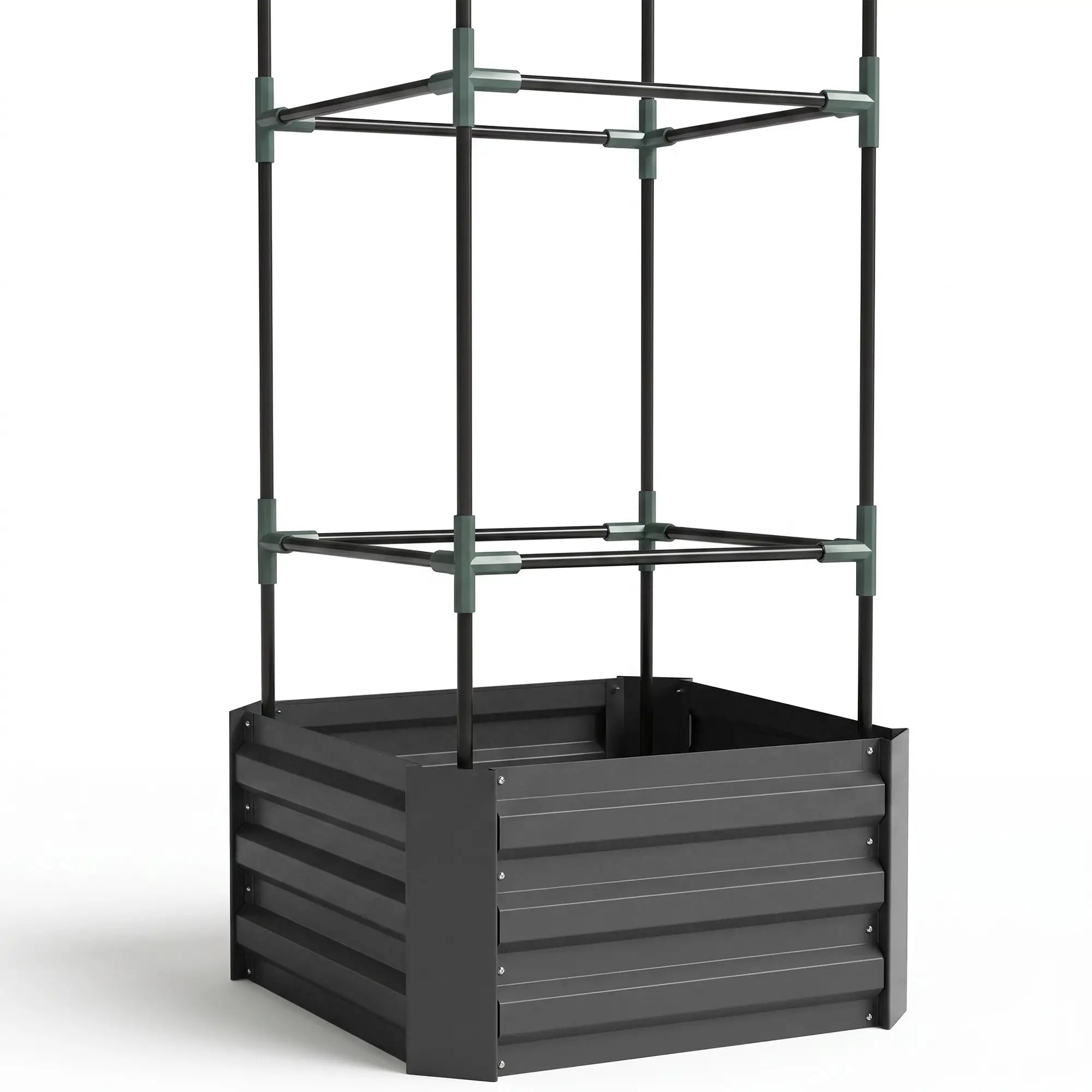 Galvanized Planter Box, Raised Garden Bed with Trellis, Grey Galvanized Planter Boxes at Gallery Canada