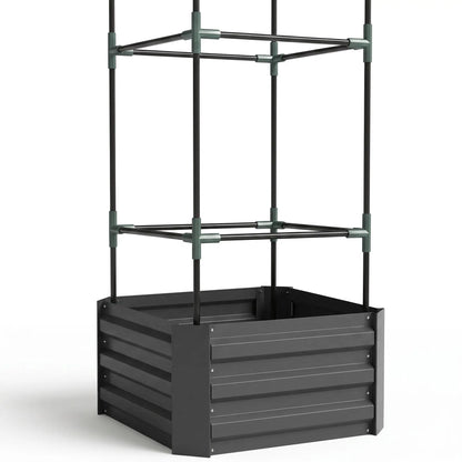 Galvanized Planter Box, Raised Garden Bed with Trellis, Grey Galvanized Planter Boxes at Gallery Canada