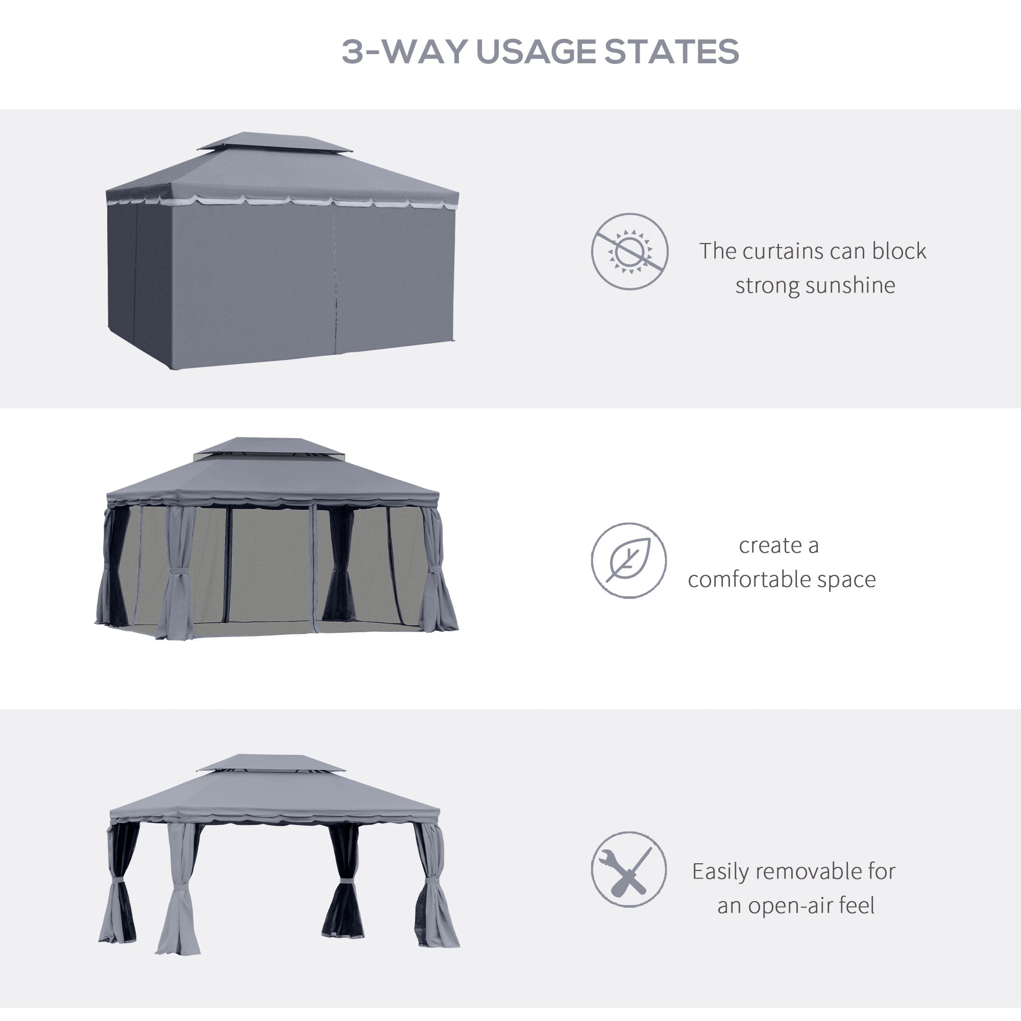 13' x 10' Patio Gazebo, Double Roof Canopy Shelter with Netting, Dark Grey Gazebos at Gallery Canada