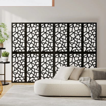 6 Panel Room Divider, 5.6 FT, Geometric Pattern Privacy Screen, Black Room Dividers at Gallery Canada