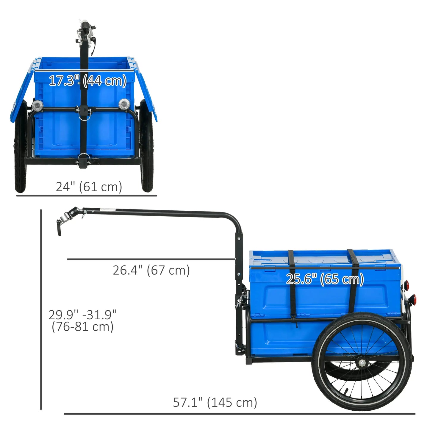 Steel Bike Trailer, Foldable Storage Box, Safe Reflectors, Max Load 88LBS, Blue