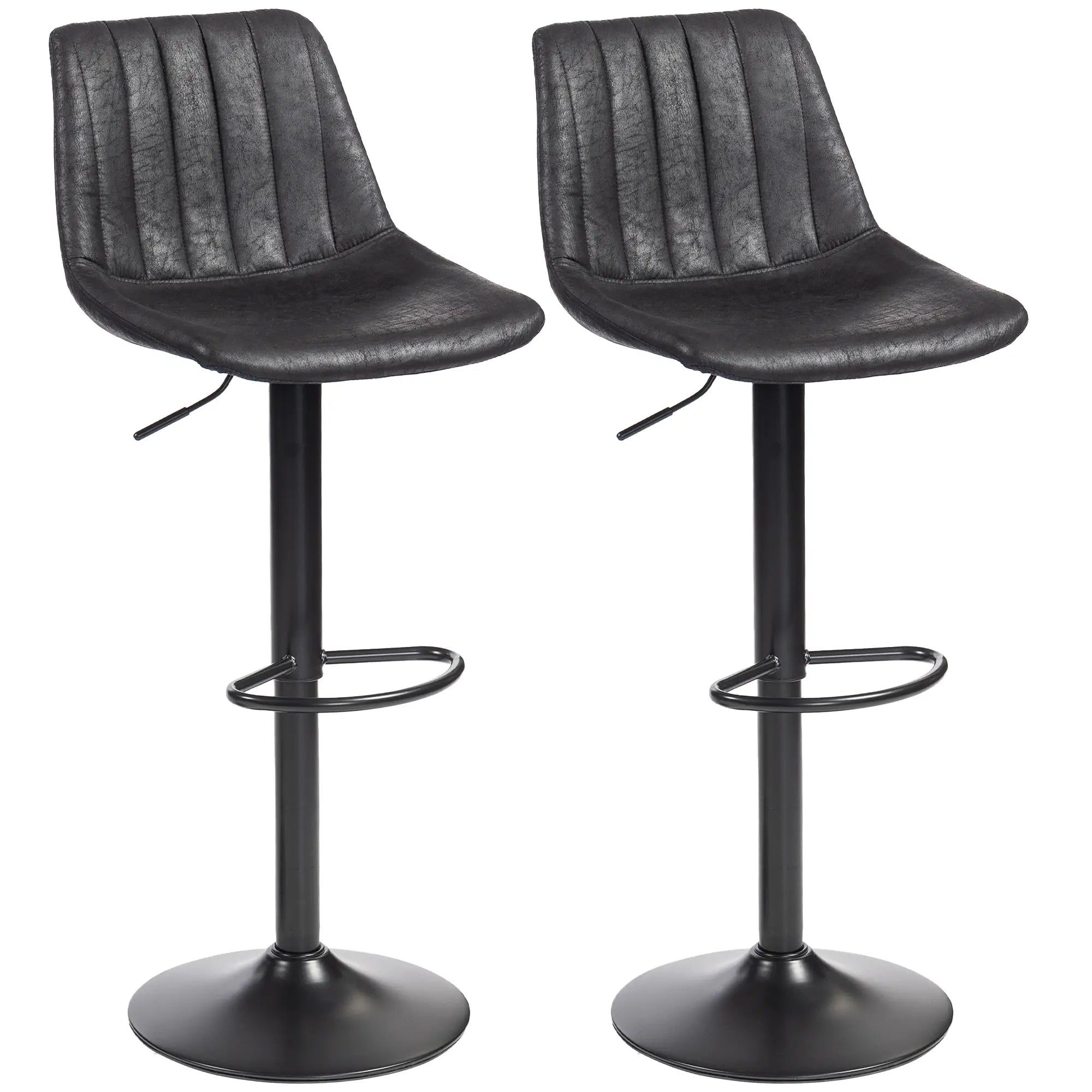 Adjustable Swivel Bar Stools, Set Of 2, Leathaire Upholstery, Black Bar Stools Black at Gallery Canada