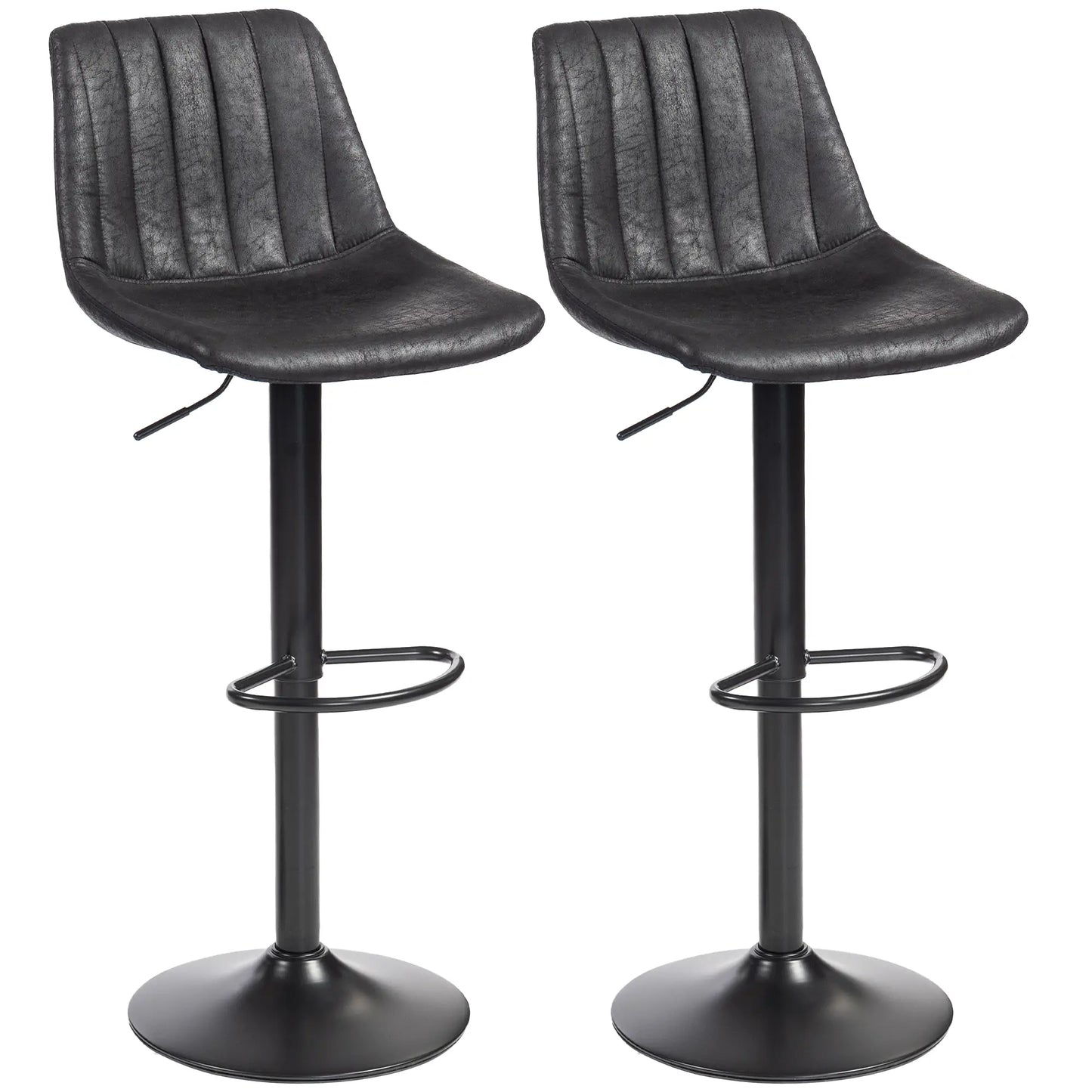 Adjustable Swivel Bar Stools, Set Of 2, Leathaire Upholstery, Black Bar Stools Black at Gallery Canada