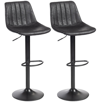 Adjustable Swivel Bar Stools, Set Of 2, Leathaire Upholstery, Black Bar Stools Black at Gallery Canada
