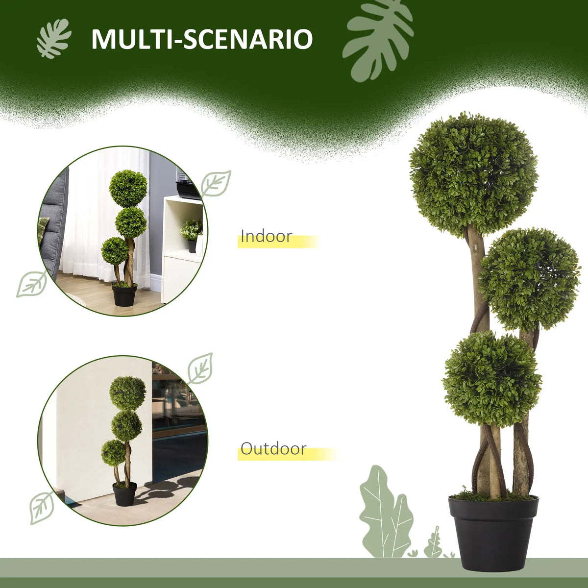 3FT Artificial Boxwood Topiary Tree, Triple Ball, Indoor Outdoor, Green Artificial Trees at Gallery Canada