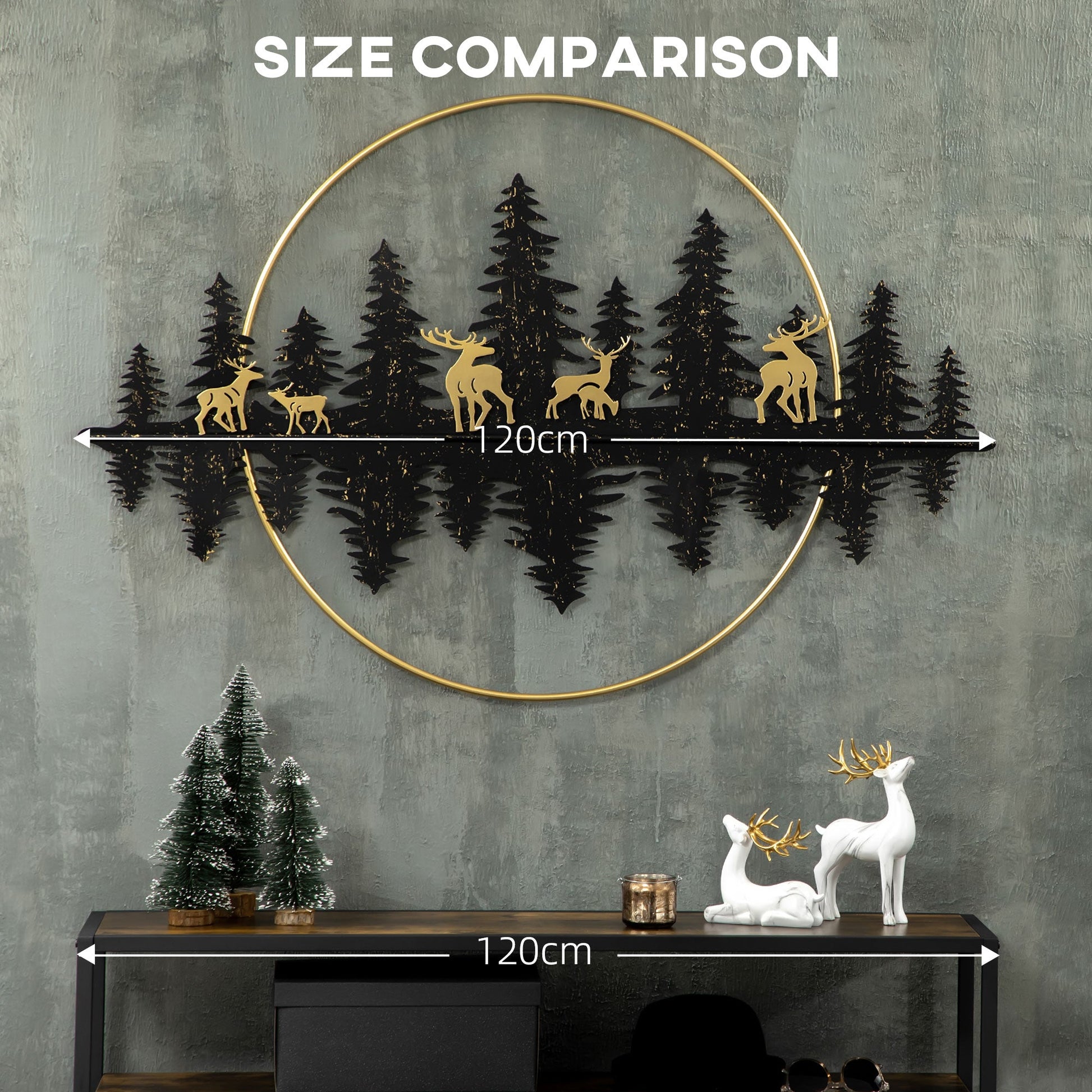 3D Metal Wall Art Modern Reindeer Forest Hanging Wall Sculptures Home Décor for Living Room Bedroom Dining Room, 47"x32"(120x80cm.), Gold Black at Gallery Canada