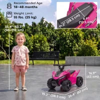 6V Kids ATV, 4 Wheels Quad, Button Control, Rose Red