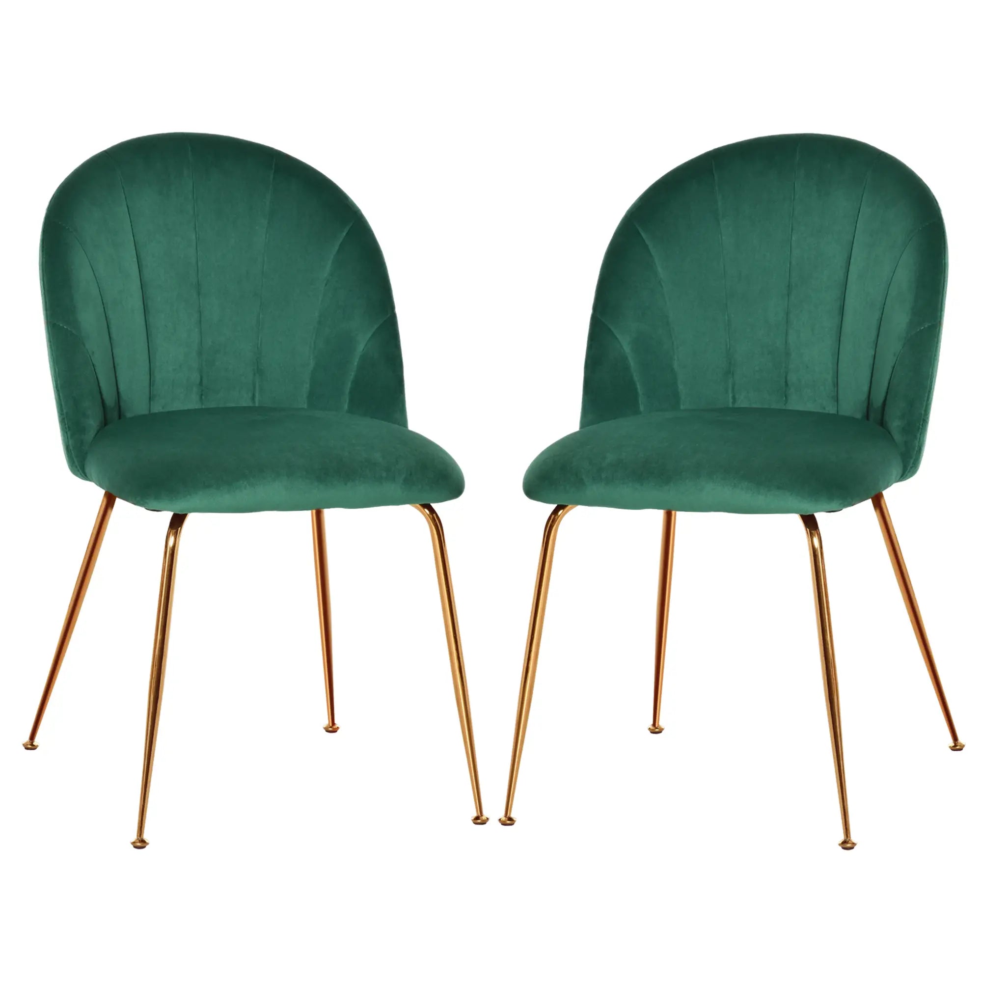 Modern Dining Chairs Set of 2, Upholstered, Gold Metal Legs, Green Bar Stools at Gallery Canada