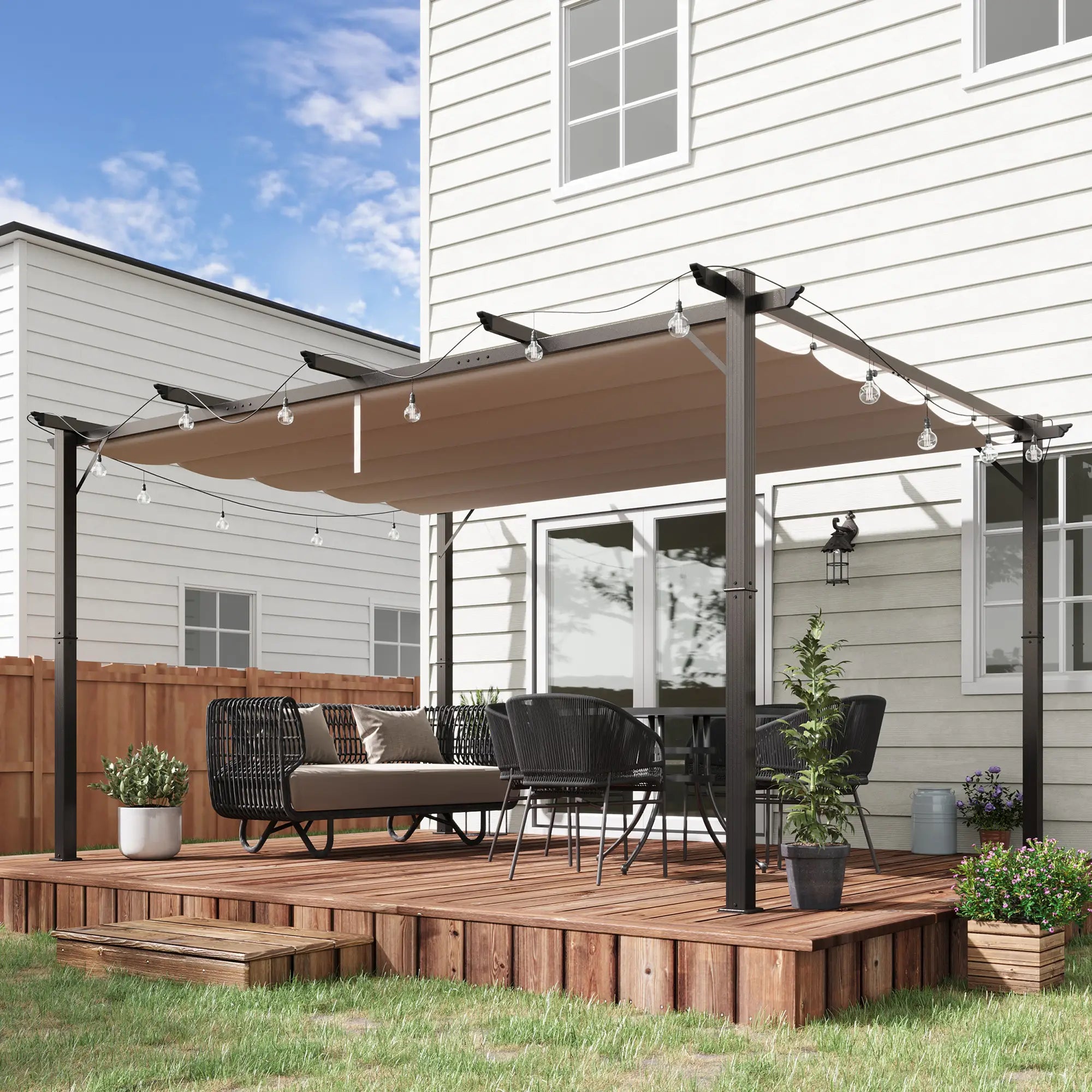 10' x 13' Aluminum Pergola, Outdoor Garden Gazebo, Brown Pergolas at Gallery Canada