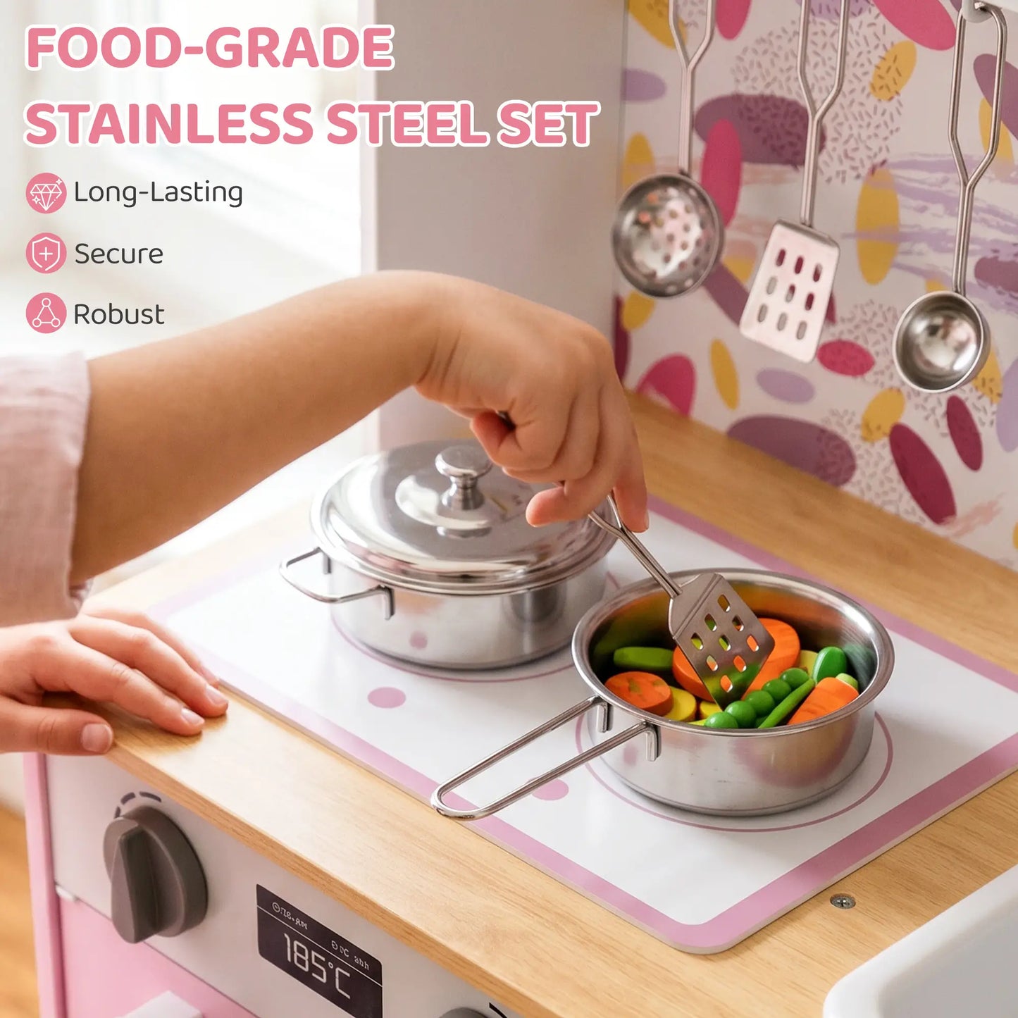 Cuisine de jeu pour enfants avec machine à café, machine à glaçons, rangement, bleue