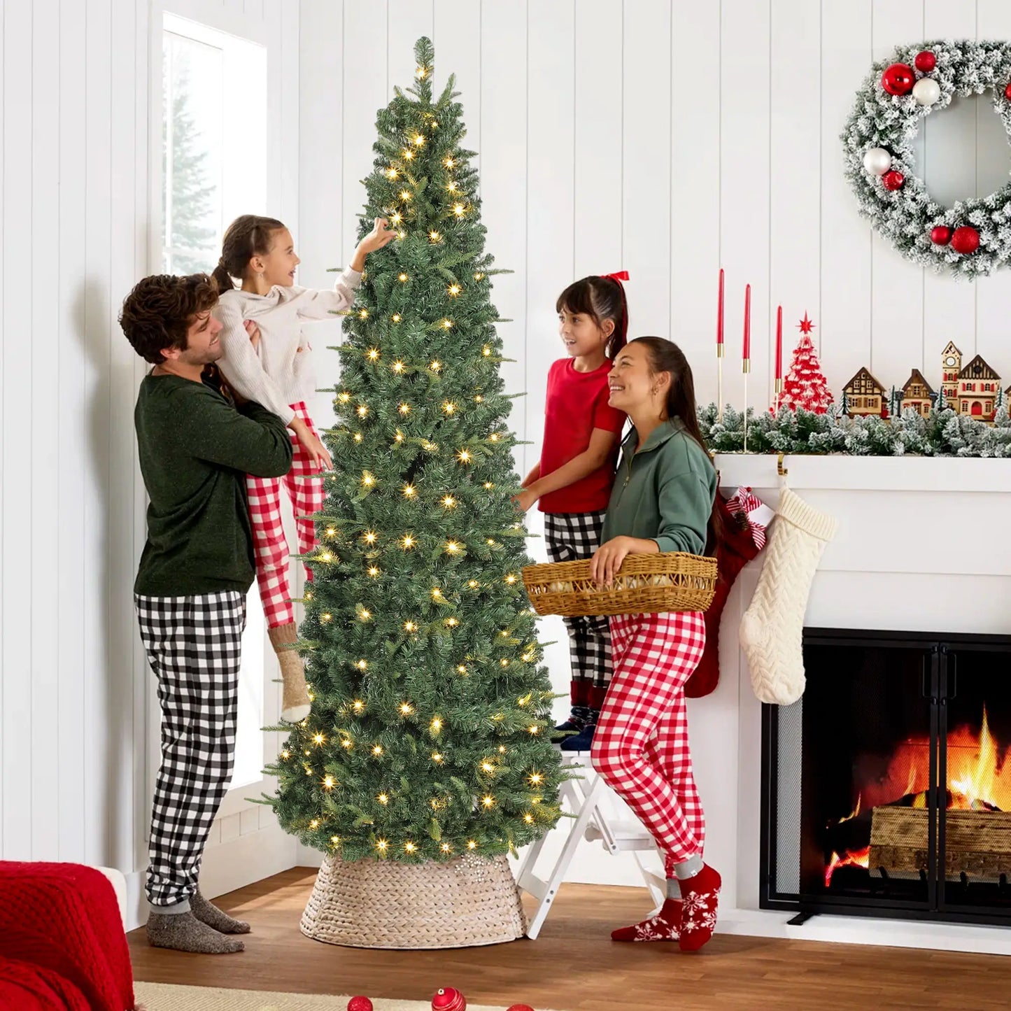 7 ft Prelit Pop Up Christmas Tree, Collapsible Artificial with Metal Stand, Green Pre Lit Christmas Trees at Gallery Canada