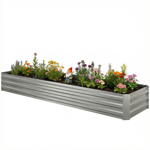 8'x2'x1' Galvanized Raised Bed, Elevated Planter Box, Silver